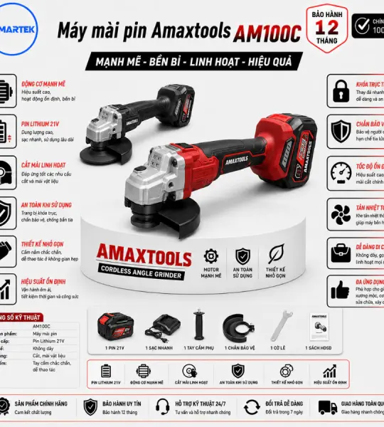 Máy mài Pin AMAXTOOLS AM100C 21V – Brushless, đá 100mm, 3 cấp tốc độ