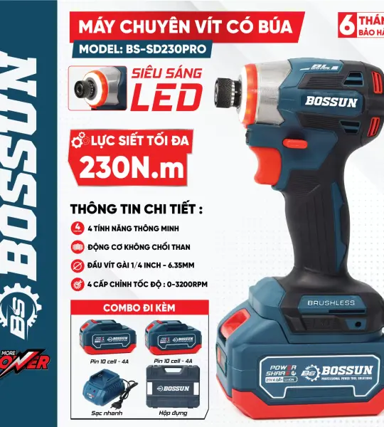 Máy chuyên vít BOSSUN BS-SD230PRO 21V 230Nm Brushless