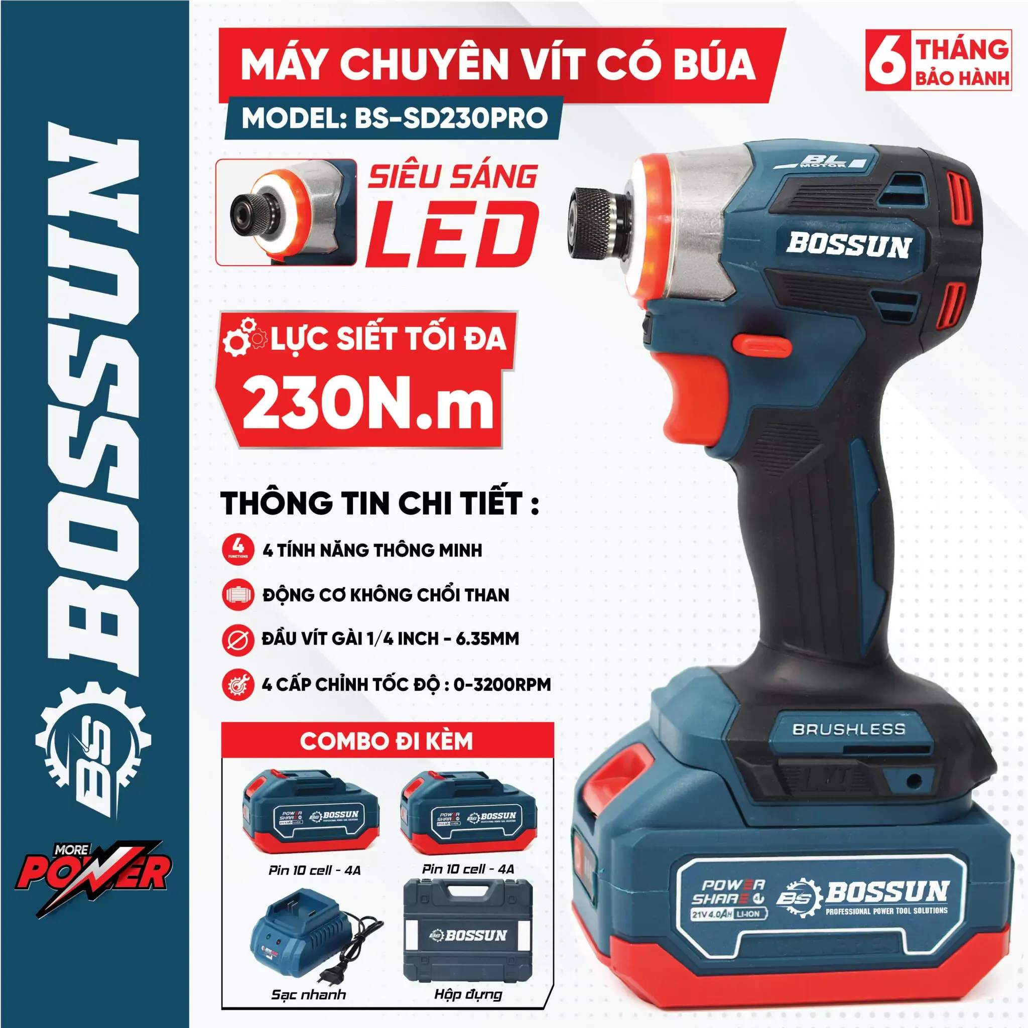 Hướng dẫn sử dụng và bảo dưỡng Máy chuyên vít BOSSUN BS-SD230PRO 21V 230Nm