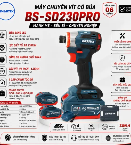 Máy chuyên vít BOSSUN BS-SD230PRO 21V 230Nm Brushless