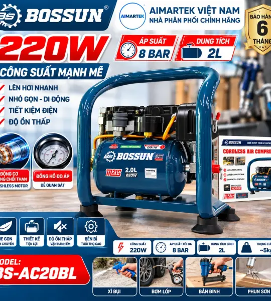 Máy Nén Khí BOSSUN BS-AC20BL 220W, Bình 2L, 8 Bar