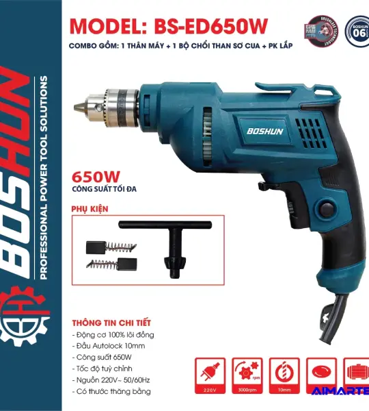 MÁY KHOAN ĐIỆN BÊ TÔNG BOSHUN BS-ED650W – CÔNG SUẤT 650W, ĐẦU KẸP 10MM