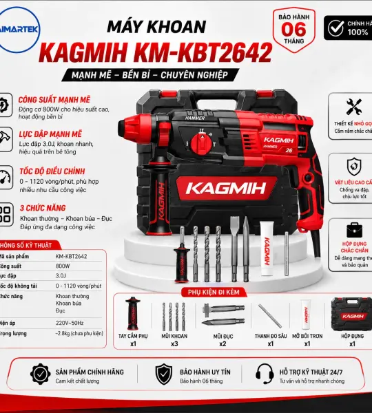 MÁY KHOAN KAGMIH KM-KBT2642 – 800W, 3 CHỨC NĂNG