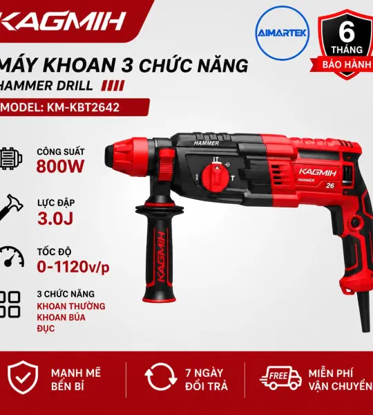MÁY KHOAN KAGMIH KM-KBT2642 – 800W, 3 CHỨC NĂNG