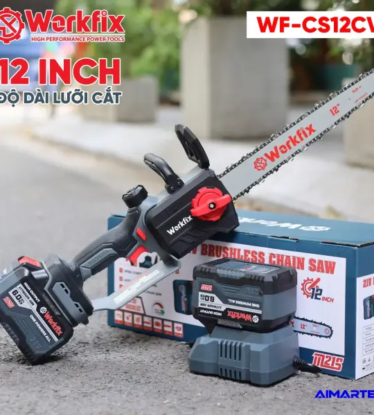 Máy Cưa Xích WORKFIX WF-CS12CV – 21V, Brushless, Lam Xích 12 Inch, Tra Nhớt Tự Động