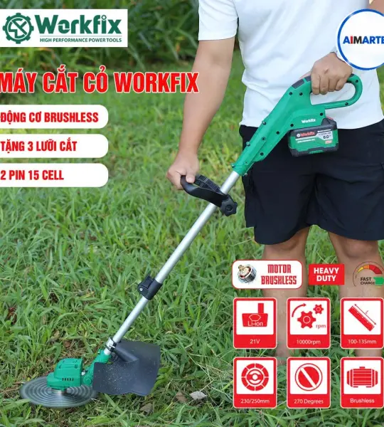 Máy Cắt Cỏ Pin WORKFIX WF-GT1323PRO – Brushless 21V, 10.000 Vòng/Phút