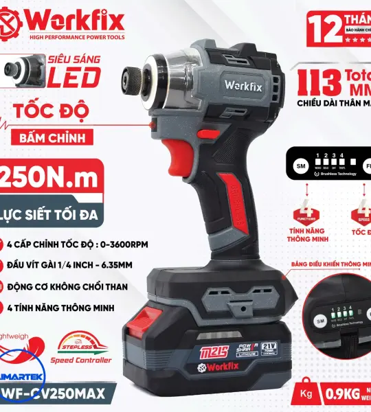 Máy Chuyên Vít WORKFIX WF-SD250MAX 250N.m Pin 21V Brushless