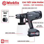 MÁY PHUN SƠN PIN WORKFIX WF-SPS800X – BÌNH 800ML, 2 KIỂU PHUN, ĐỘNG CƠ BRUSHLESS
