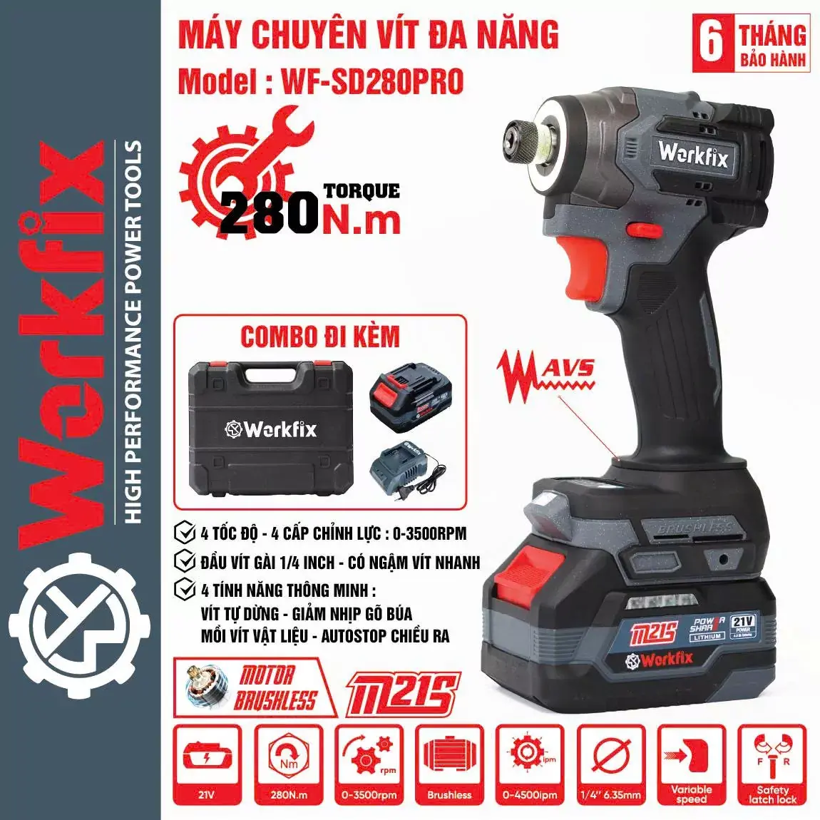 Hướng dẫn sử dụng và bảo dưỡng Máy chuyên vít WORKFIX WF-SD280PRO 21V 280Nm