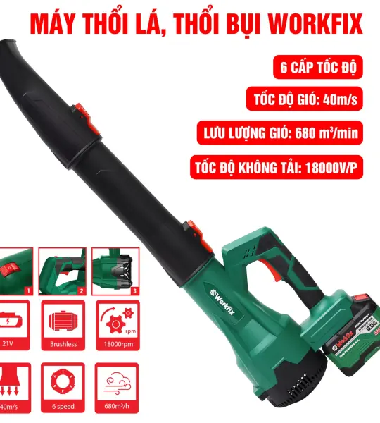 Máy Thổi Lá Workfix WF-TL680M – Không Chổi Than, 6 Tốc Độ, Lưu Lượng Gió 680m³/h